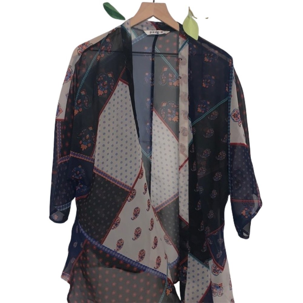 Paradigma Sheer Boho Cover Shaw with Abstract Paisley Detail Design Layering